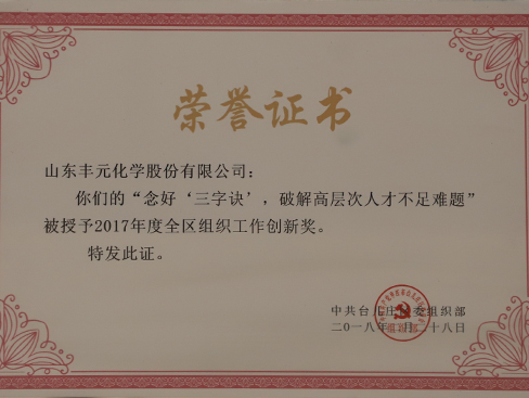 臺(tái)兒莊區(qū)組織工作創(chuàng)新獎(jiǎng)